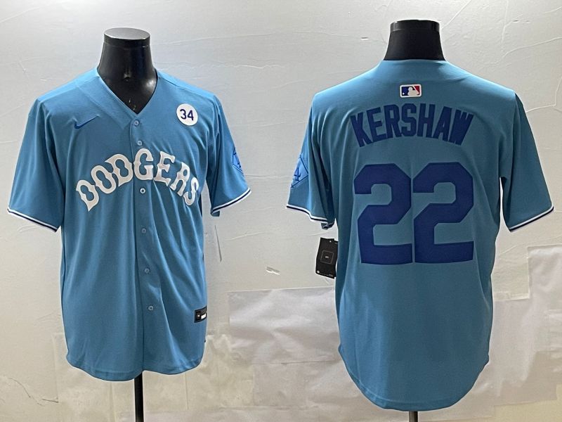 Men Los Angeles Dodgers #22 Kershaw Light Blue Joint Name 2025 Nike MLB Jersey style 19->los angeles dodgers->MLB Jersey